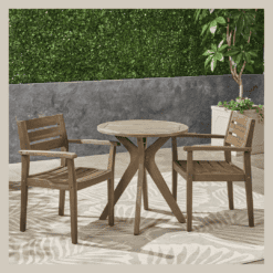 Noble House Stamford Grey 3-Piece Wood Outdoor Bistro Set with Cross-Legged Table