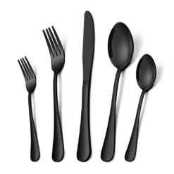 Vesteel Black Silverware Set, VeSteel 20 Piece Stainless Steel Flatware Cutlery Set for 4, Mirror Finish, Dishwasher Safe