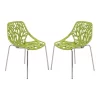 Leisuremod Asbury Modern Stackable Dining Chair With Chromed Metal Legs Set of 2 in Green