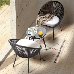 Nuu Garden Dark Gray 3-Piece Metal Outdoor Patio Bistro Set with Light Gray Cushions