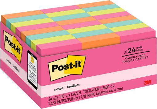 Post-it Mini Notes, 1.5x2 in, 24 Pads, America's #1 Favorite Sticky Notes, Poptimistic Collection, Bright Colors (Magenta, Pink, Blue, Green), Clean Removal, Recyclable (653-24ANVAD)