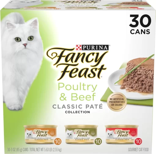 Fancy Feast Poultry and Beef Feast Classic Pate Collection Grain Free Wet Cat Food Variety Pack - (30) 3 oz. Cans