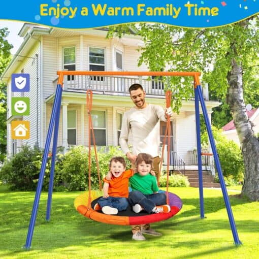 GIKPAL Saucer Swing with Stand for Kids Outdoor, 440lbs Swing Set