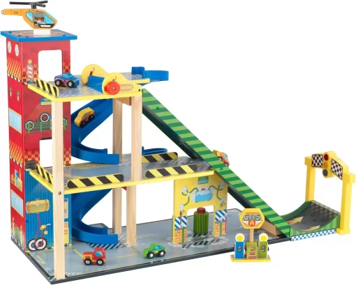 KidKraft Mega Ramp Racing Set with 5 Vehicles and Moving Elevator, Gift for Ages 3+