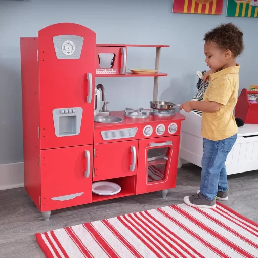 KidKraft Red Vintage Wooden Play Kitchen with Stainless Steel-Look Trim, Play Phone