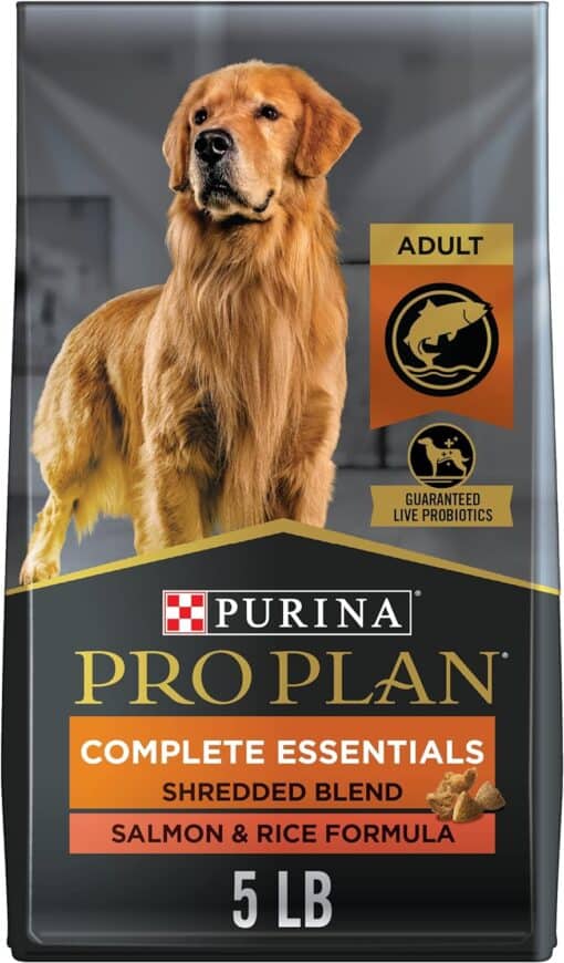 Purina Pro Plan High Protein Dog Food With Probiotics for Dogs, Shredded Blend Salmon & Rice Formula - 5 lb. Bag