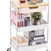 TOOLF 3-Tier Utility Rolling Cart with Wooden Board and Drawer, Metal Storage Cart