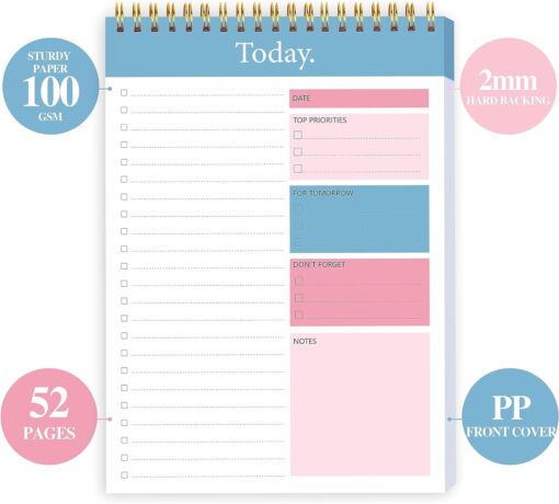 To Do List Notepad - Daily Planner Notepad Undated 52 Sheets Tear Off