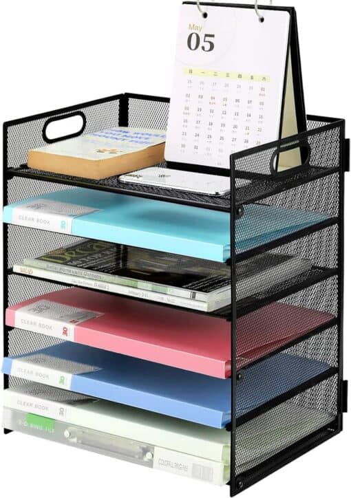 VICNOVA Mesh Desk File Organizer, Letter Tray Paper Organizer for Desk with 6 Tier File Folder Holder Paper Sorter for Classroom Office Organization Desk Organizers and Accessories (Black)