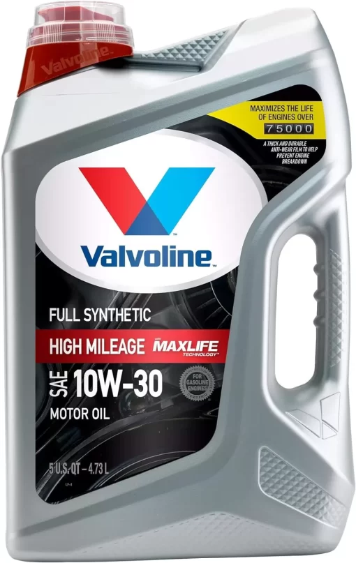 Valvoline Full Synthetic High Mileage with MaxLife Technology SAE 10W-30 Motor Oil 5 QT, Case of 3