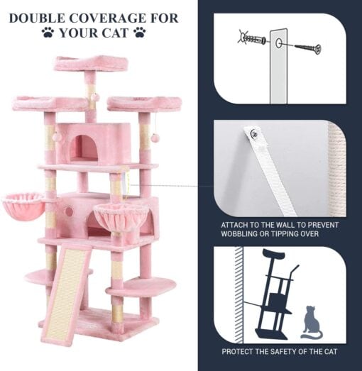 Allewie 68 Inches Cat Tree/Cat Tree House and Towers for Large Cat/Cat Climbing Tree with Cat Condo/Cat Tree Scratching Post/Multi-Level Large Cat Tree/Pink