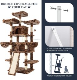 Allewie 68 Inches Cat Tree/Cat Tree House and Towers for Large Cat/Cat Climbing Tree with Cat Condo/Cat Tree Scratching Post/Multi-Level Large Cat Tree/Leopard Print