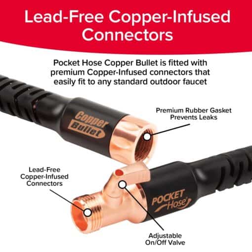 Pocket Hose Copper Bullet (100ft) | Ultra-Strong, Lead-Free Hose with 10 Spray Patterns