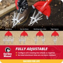 Garden Weasel 90206 Rotary Cultivator with Detachable Tines - Long Handle