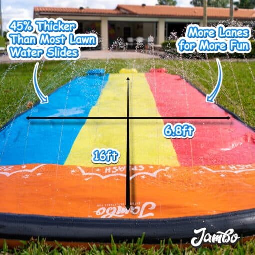 JAMBO Premium Triple Slip Splash and Slide with Bodyboards (Updated Model), Heavy Duty Water Slide