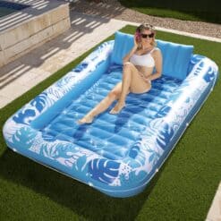 Sloosh Inflatable Tanning Pool Lounger Float-XL, 85" x 57" Extra Large Suntan Sun Tan tub, XL-Blue