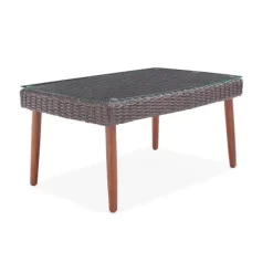 Athens 35 in. L All-Weather Wicker Outdoor Coffee Table with Glass Top