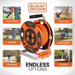 BLACK + DECKER BDXPA0063 75 ft. 4 Outlets Retractable Extension Cord with 14 AWG SJTW Cable Outdoor Power Cord Reel