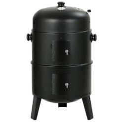 MASTER COOK SRCG20008 Vertical 16 in. Steel Charcoal Smoker, Heavy-Duty Round BBQ Grill for Outdoor Cooking in Black