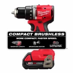 Milwaukee 3601-21P M18 18V Lithium-Ion Brushless Cordless 1/2 in. Compact Drill/Driver with One 2.0 Ah Battery, Charger and Tool Bag