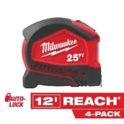 Milwaukee 48-22-6825-4X 25 ft. Compact Auto Lock Tape Measure (4-Pack)