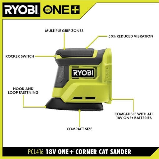 RYOBI PCL406B-PCL416B ONE+ 18V Cordless 2-Tool Combo Kit with Random Orbit Sander and Corner Cat Finish Sander (Tools Only)