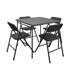 COSCO Premium 5-Piece Fabric Folding Chair & Classic 34"Vinyl Card Table Set, Black