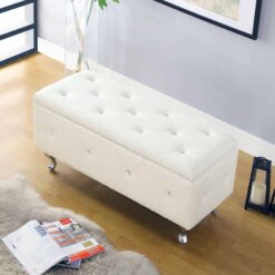 AC Pacific White Crystal Tufted Storage Bench
