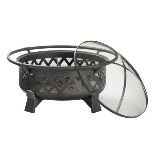 Better Homes & Gardens 35" Round Lattice Wood Burning Fire Pit with Cover, Antique Bronze