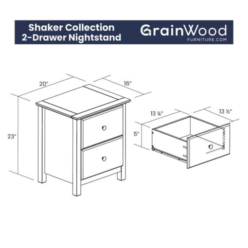 Shaker 2-Drawer Bedside Nightstand, Solid Wood with Walnut Finish