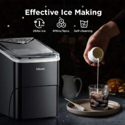 Silonn Ice Maker Countertop, 9 Cubes Ready in 6 Mins, 26lbs in 24Hrs, Self-Cleaning Ice Machine