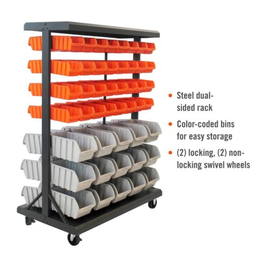 TRINITY Dual-Sided Mobile, Black Rolling Bin Rack 19.75 x 35.50 x 48.50 inches