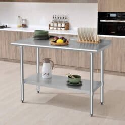 ROCKPOINT Stainless Steel Table for Prep & Work with Backsplash 48x24 Inches, NSF Metal Commercial Kitchen Table