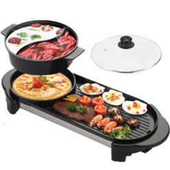 GOOTRIMY Hot Pot with Grill, Electric Hot Pot 2 in 1 Shabu Shabu Hot Pot Korean BBQ Grill, Large Capacity Baking Tray