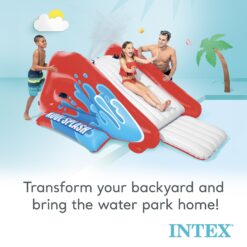 Intex Kool Splash Inflatable Water Slide Play Center for Outdoor Swimming Pool and Backyard with Built in Sprayer, Handles, and Stairs, Red