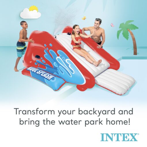 Intex Kool Splash Inflatable Water Slide Play Center for Outdoor Swimming Pool and Backyard with Built in Sprayer, Handles, and Stairs, Red