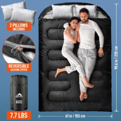 MEREZA Double Sleeping Bag for Adults Mens with Pillow, XL Queen Size Two Person Sleeping Bag, Black