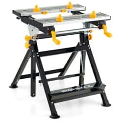 Goplus Portable Workbench, Folding Work Table w/Tiltable Platform, 7-Level Adjustable Height