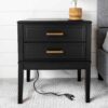 APOC HOME 2 Drawer Side Table with Charging Station (Black)