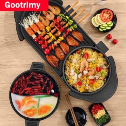 GOOTRIMY Hot Pot with Grill, Electric Hot Pot 2 in 1 Shabu Shabu Hot Pot Korean BBQ Grill, Large Capacity Baking Tray