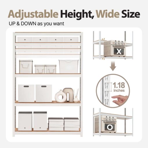 HOMEDANT House Z-Beam White 48" Wide Heavy Duty Garage Storage Shelving Adjustable 5-Tier Metal Shelves