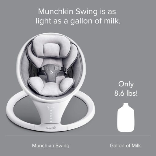 Munchkin Bluetooth Enabled Lightweight Baby Swing with Natural Sway in 5 Ranges of Motion, Includes Remote Control, White