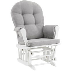 Angel Line Windsor Glider and Ottoman, White Finish with Gray Cushions