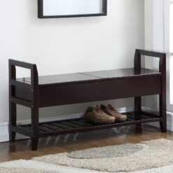 Roundhill Furniture Vannes Storage & Upholstered Bench, Espresso