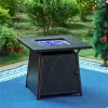 MF Studio 28'' 50000 BTU Propane Gas Fire Pit Table with Lid and Blue Fire Glass Black