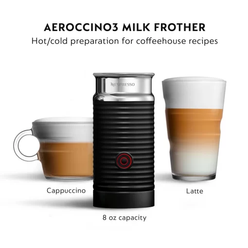 Breville Nespresso Vertuo Coffee & Espresso Single-Serve Machine in Chrome and Aeroccino Milk Frother in Black