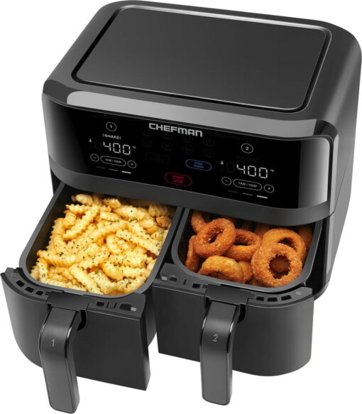 Chefman TurboFry Digital Touch Dual Basket Air Fryer, XL 9 Qt, 1500W, Black