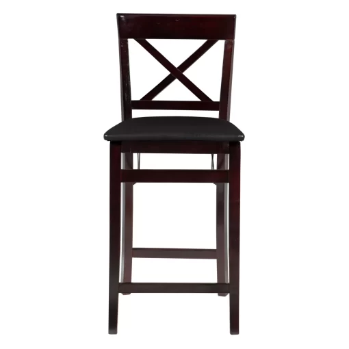 Linon Triena Folding Counter Stool in Dark Cherry with Dark Brown Faux Leather