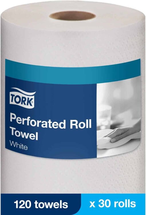 Tork Handi-Size Perforated Roll Towel White, Certified Compostable, 30 x 120 Towels, HB9201
