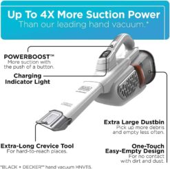 BLACK+DECKER Dustbuster Handheld Vacuum, Cordless, AdvancedClean+, White (HHVK320J10)